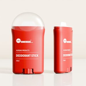 Dua batang deodoran SOMEWANG 50ml merah, satu bertutup dan satu terbuka, ditunjukkan pada permukaan putih.