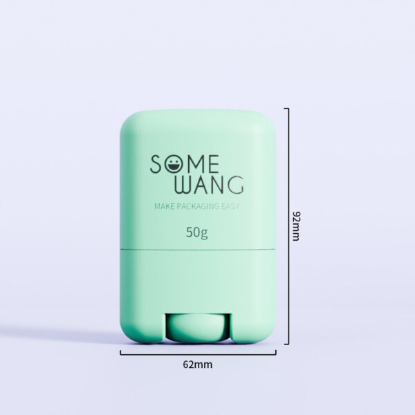 Satu bekas kayu "SOME WANG 50g" hijau pastel, tinggi 93mm dan lebar 62mm, ditunjukkan.