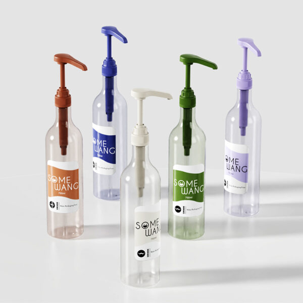 Five 750ml "SOME WANG" PET conditioner bottles with colored pump nozzles, perfect for personal care storage.