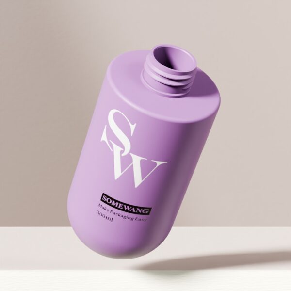 A 300ml PE round bottle with lotion pump, labeled "SOMEWANG" and "SW," is shown on a neutral background.