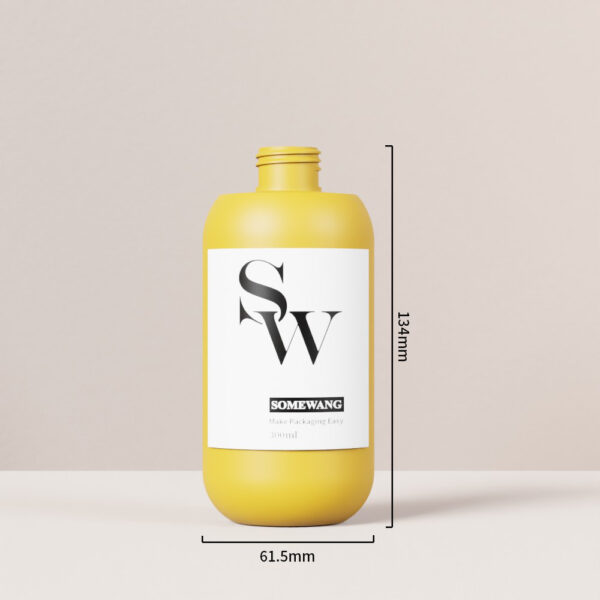 Flacone rotondo in PE da 300 ml per shampoo/docciaschiuma, 134,1x61,5 mm, con etichetta "SW" SOMEWANG, adatto per erogatore di lozione.