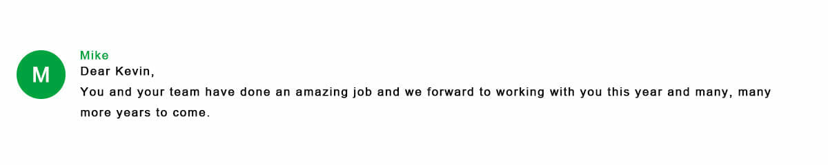 Mike praises Kevin’s team and looks forward to future collaboration.