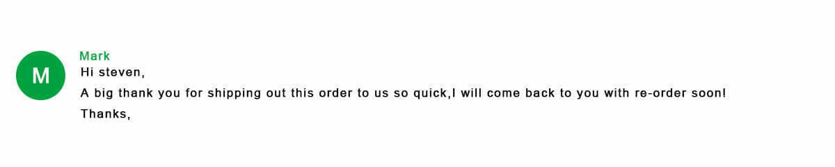 Mark thanks Steven for the fast shipping and says he’ll reorder soon.