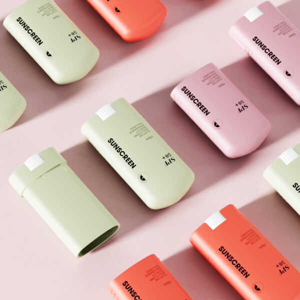 SOMEWANG 15ml green and coral deodorant sticks with "SUNSCREEN" and SPF labels, ideal for your custom line.