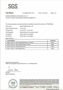 SGS test report with tested items, results table, company info, and authorized signature at the bottom.