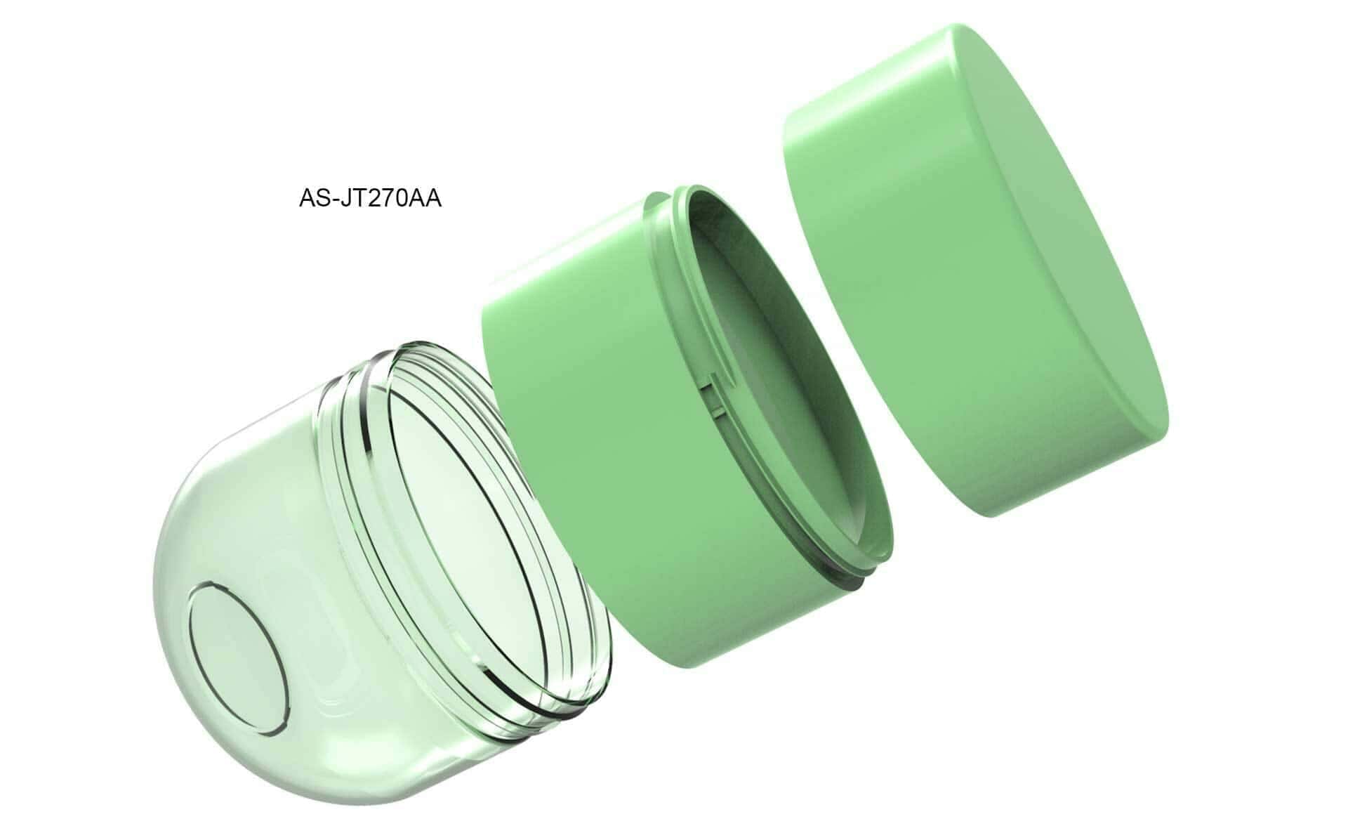 Exploded view of green cylinder AS-JTZ70AA: base, threaded middle, and lid.