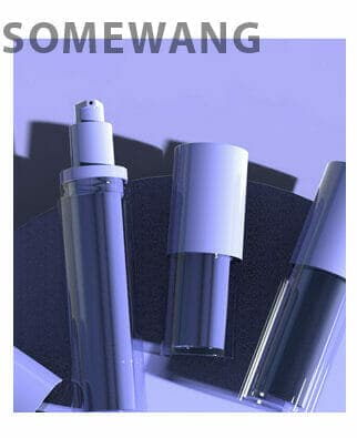 Three cylindrical cosmetic containers with white caps are displayed on a purple surface, branded "SOMEWANG.