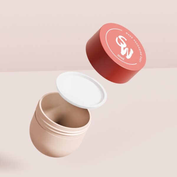 Beige PP bowl jar with white seal and red lid. 50ml/100ml/150ml or custom sizes.