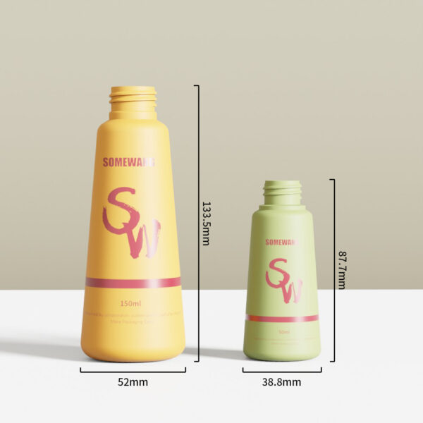 The 50ml/150ml HDPE Conical Bottles feature the "SOMEWARE" SW logo in yellow/green with clear size markings.