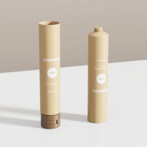 Two beige "SOMEWANG" 120ml lotion tubes stand upright; one cap closed, the other open, on a white surface.