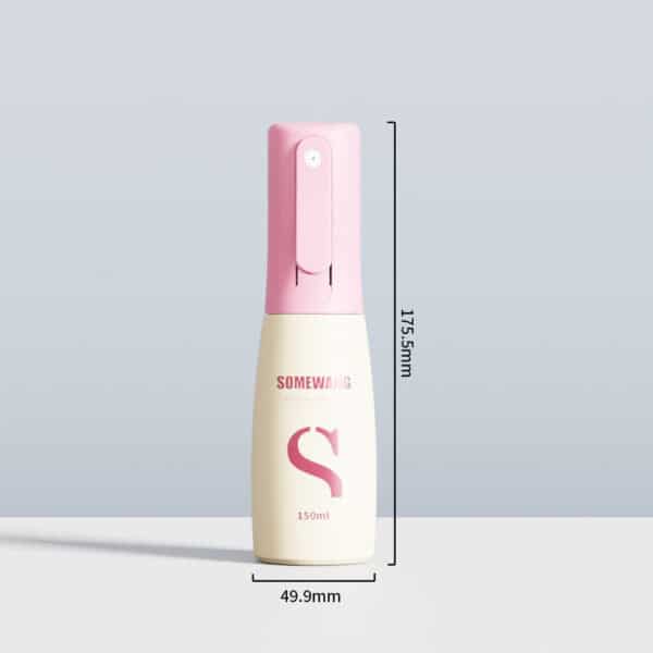 A 150ml "SOMEWANG" spray bottle with pink top, cream body; stands upright, 175.5mm tall, 49.9mm wide.