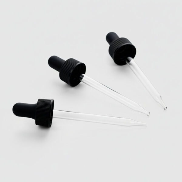 Dropper bottles with black screw caps and glass pipettes are ideal for accurate dispensing of liquids like essential oils, skincare serums, or laboratory chemicals. They feature a sleek, minimalist design suitable for professional, cosmetic, or DIY use, providing precise control over liquid flow and ensuring product safety and efficacy. These versatile bottles are essential for beauty, health, and scientific products.