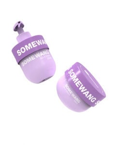 Two lavender-colored, round-bottomed bottles and jars with "SOMEWANG" branding, designed for customized packaging, featuring a stylish, modern aesthetic.