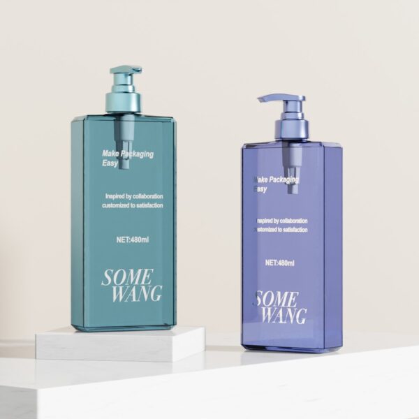 Customized 480ml PETG Flat Square Bottle with Pump