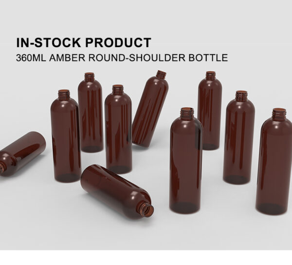 Wholesale stock 360ml PET amber round-shoulder bottle